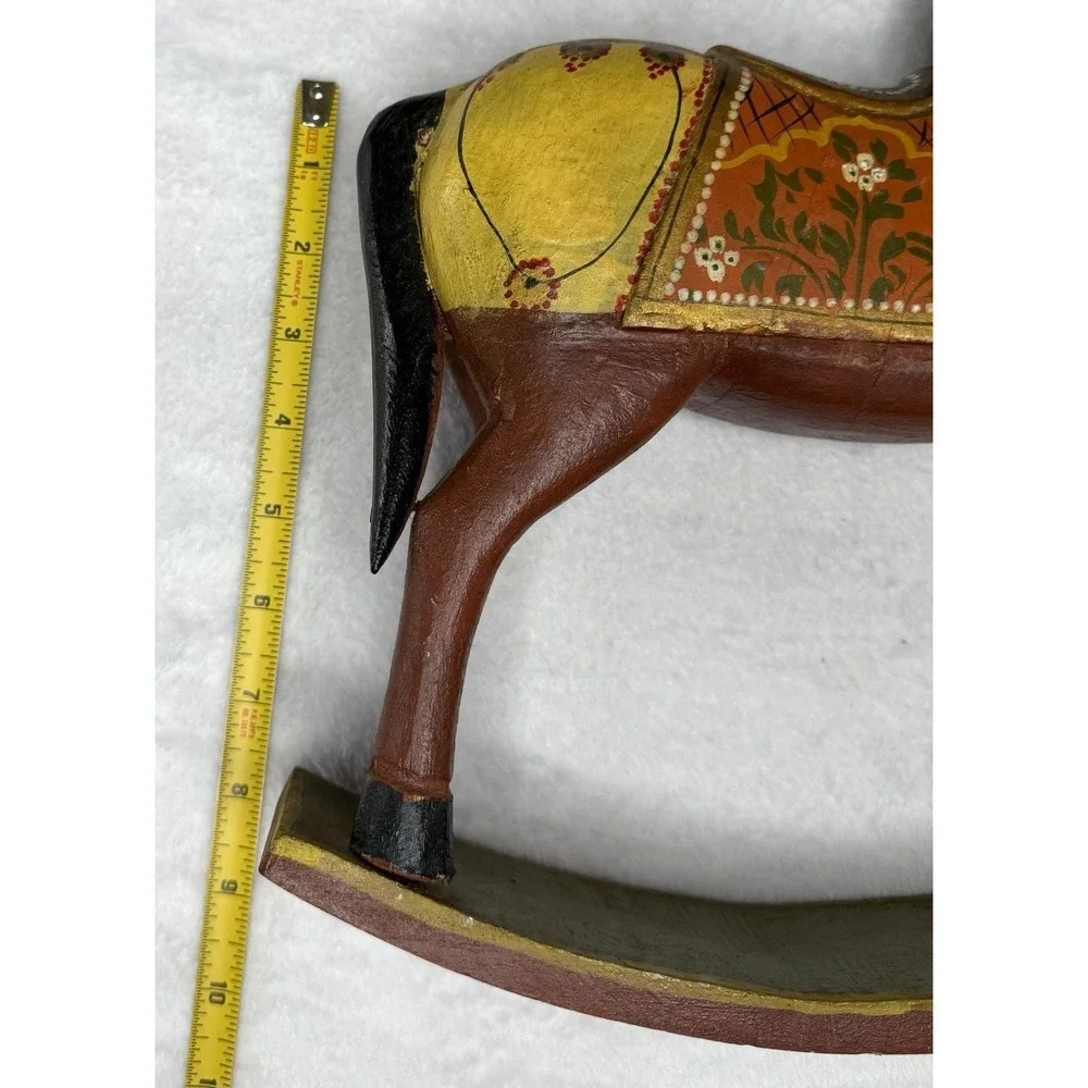 Wood Rocking Horse Hand Carved Painted Rajasthani Marwari War 13